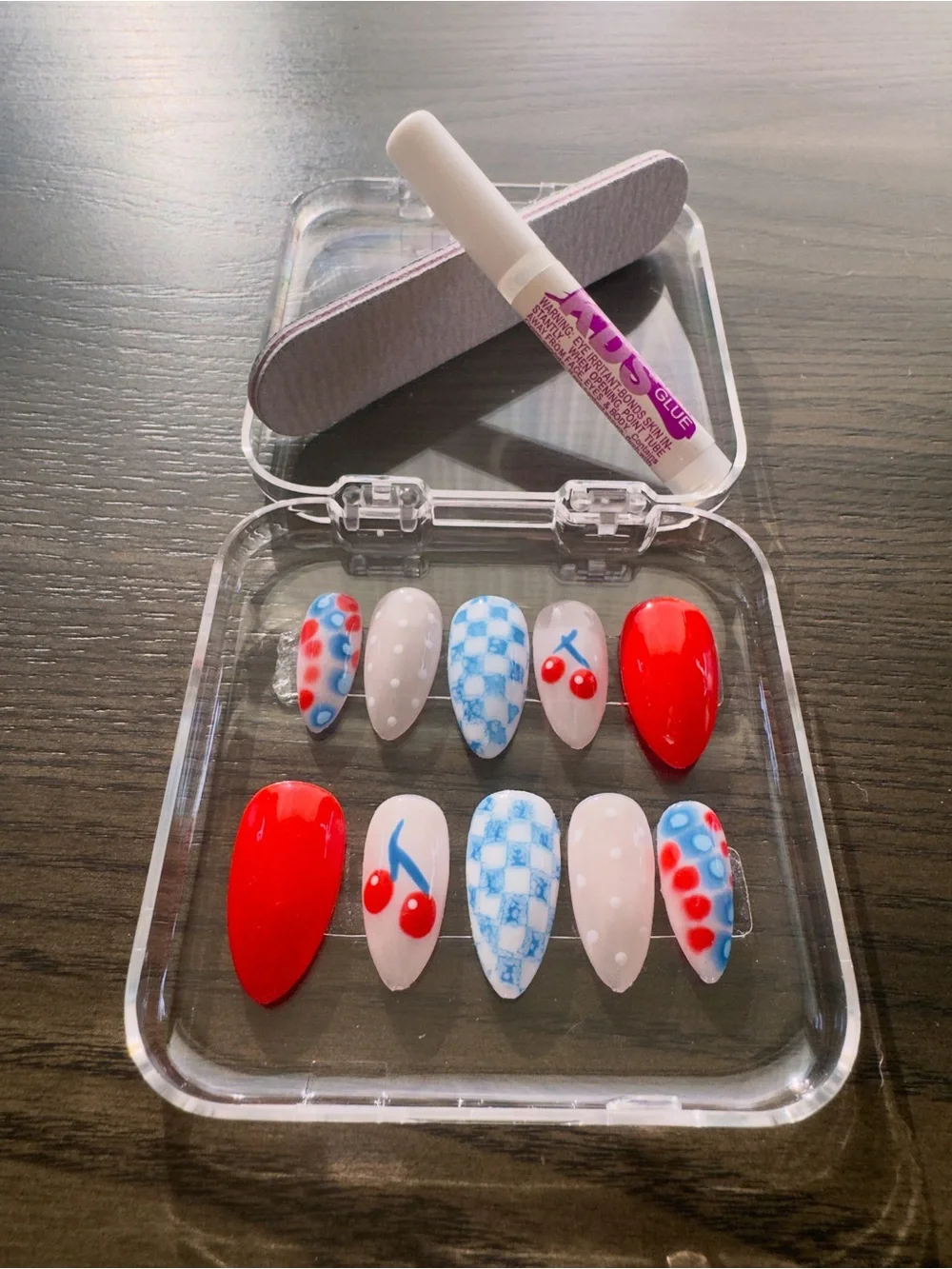Red & Blue Cherry Nail Set - Brand Unspecified